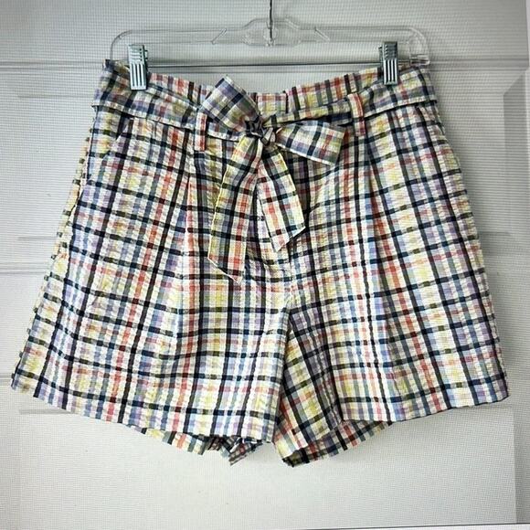 NWT LOFT High Waist Paper Bag Shorts in Plaid Women’s size Medium - Picture 4 of 10